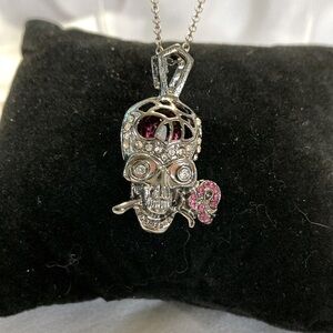 Silver chrome sugar skull necklace
